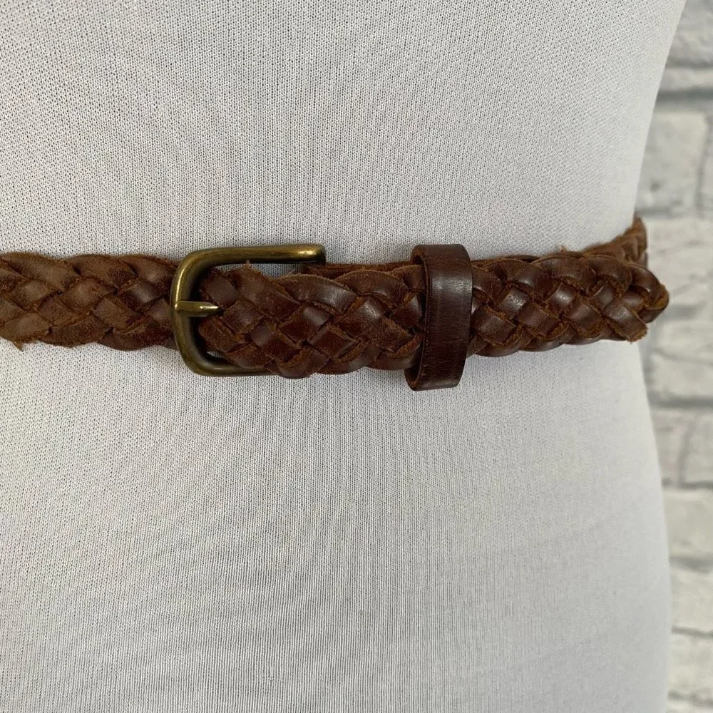 Braided leather brown belt boys youth L/XL